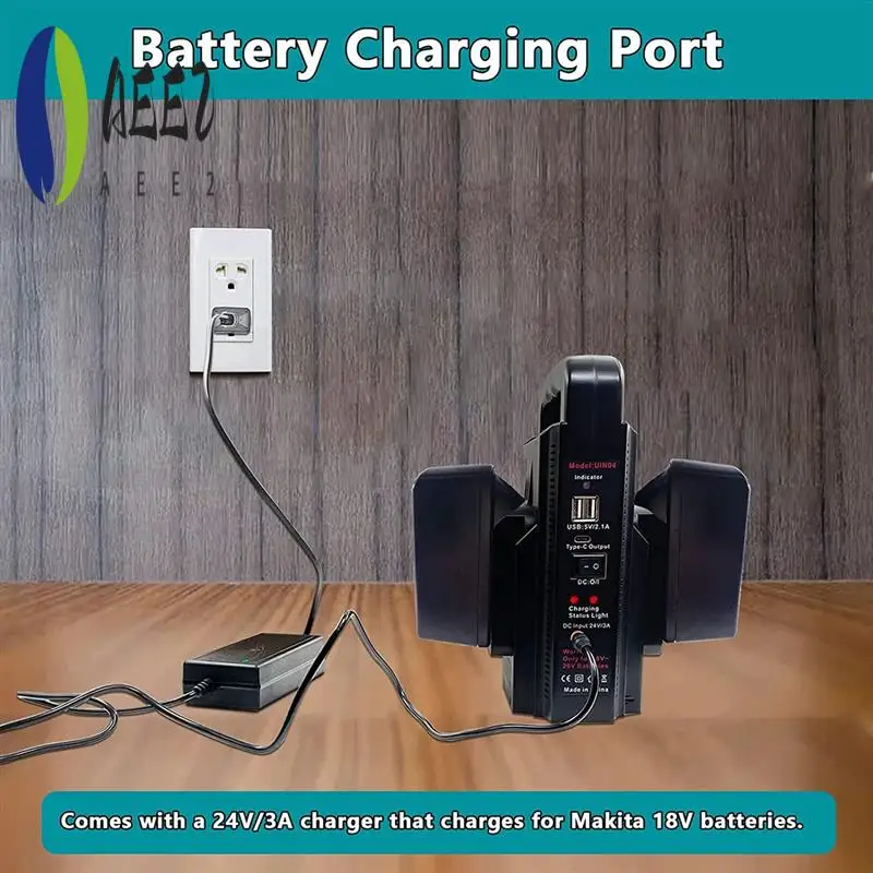 

AEE2-150W Portable Power Supply Inverter Part For 18V Lithium Battery, 2-Channel Power Generator USB Power Station US Plug