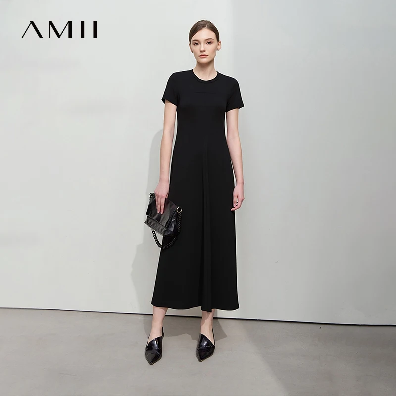 

Женское платье Amii 2026: Новинка лета, универсальное, с круглым вырезом, коротким рукавом, эластичное, длинное, свободное, повседневное, артикул 12622108