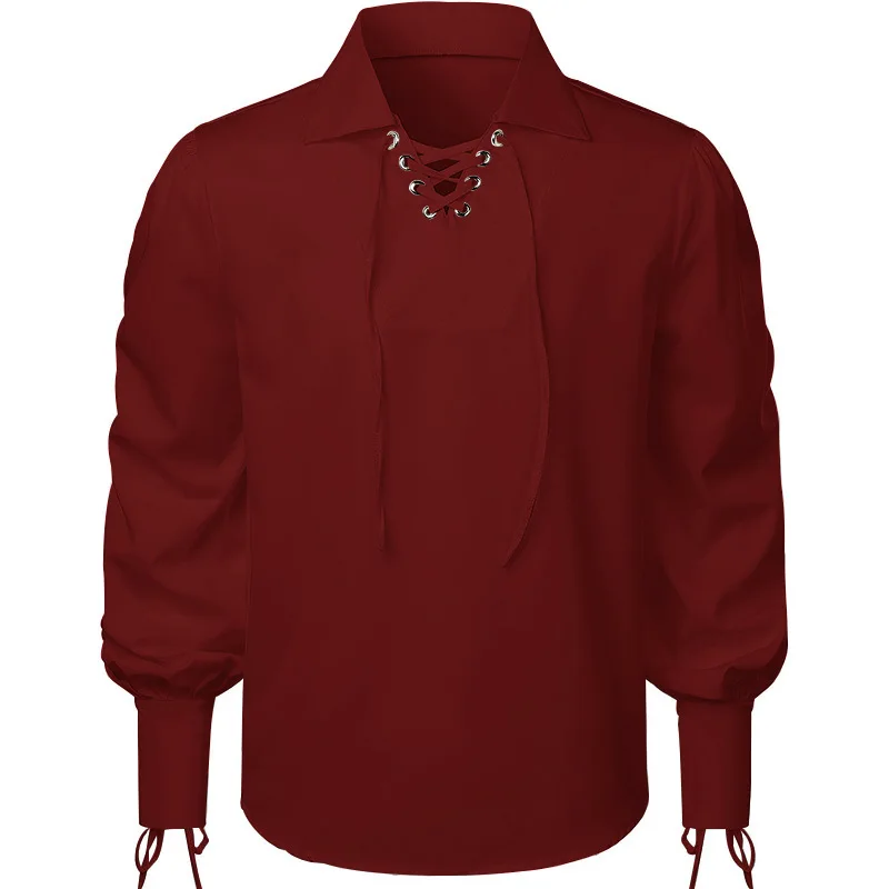 Viking Renaissance Style Lace-Up Shirt — Suitable for Mercenaries, Halloween, and Scottish Men's Attire view 5
