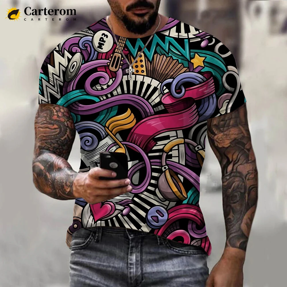 New Summer Fashion Music Art Color Neon Graffiti 3D T-shirt Men Women Hip Hop Casual Streetwear Oversized T Shirt Cool Tops