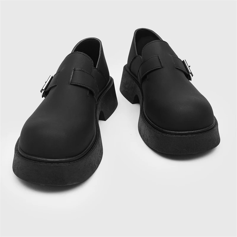 STRONGSHEN Men New Handmade Leather Shoes Round Head Dress Shoes Fashion Black Non Slip Platform Oxfords Casual Derby Shoe 39-44