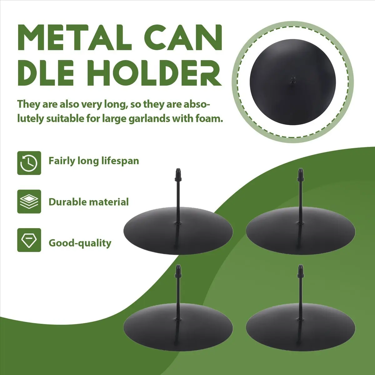 New Arrival Wreath Candle Holder, 8 cm Advent Candle Holder, Metal Candle Holder, Christmas Candle Plate with Spike 8Pcs Black