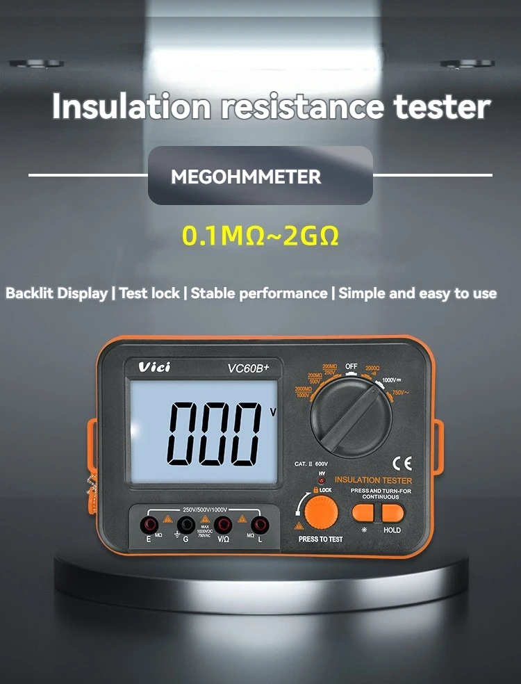 VC60B+ Megohmmeter Short Circuit Aautomatic Zeroing Anti Magnetic Insulation Resistance Shake Meter