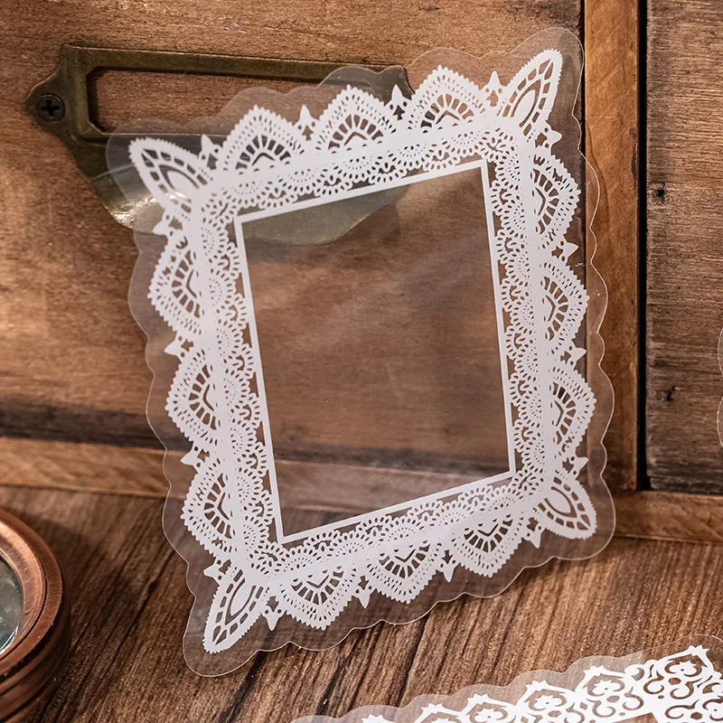 10PCS LaceRevival Romance Series Decorative Sticker Pack Retro Frame Scrapbooking Material Label Diary Junk Journal Planner