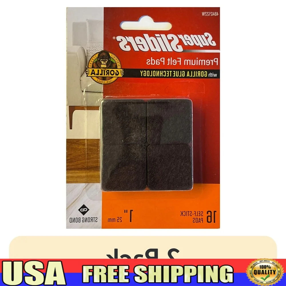 

2 упаковки 1-дюймовых квадратных фетровых подушечек с технологией клея гориллы, деревянная плитка, ламинат, защита мебели, простая установка