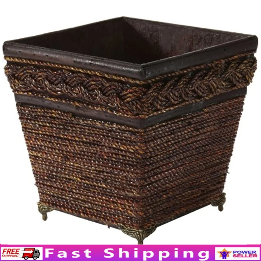 

Wooden Square Coiled Rope Planter Indoor Decor Faux Plant Holder Unique Braided Design Perfect Creative Displays 7.25 Inch