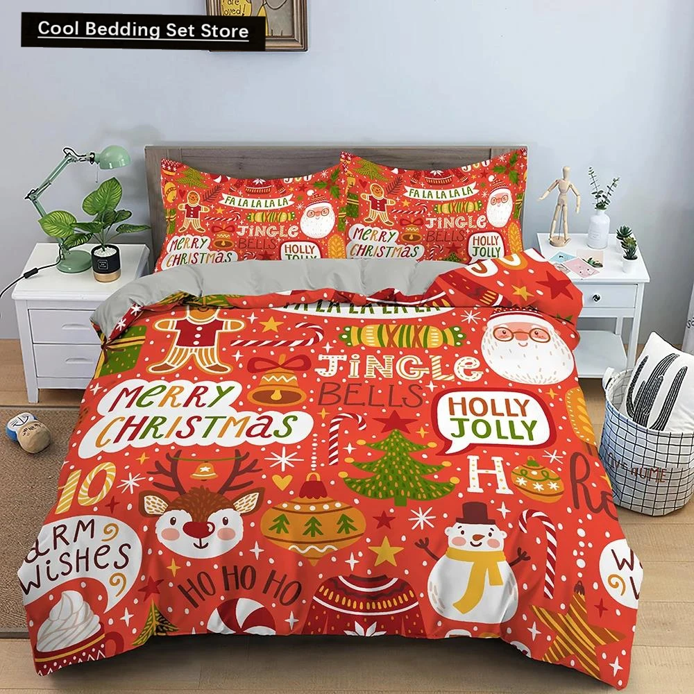 

Santa Claus Pattern Bedding Set Christmas Deer Duver Cover Set for Kids Boys Girls Quilt Cover Queen Polyester Comforter Cover