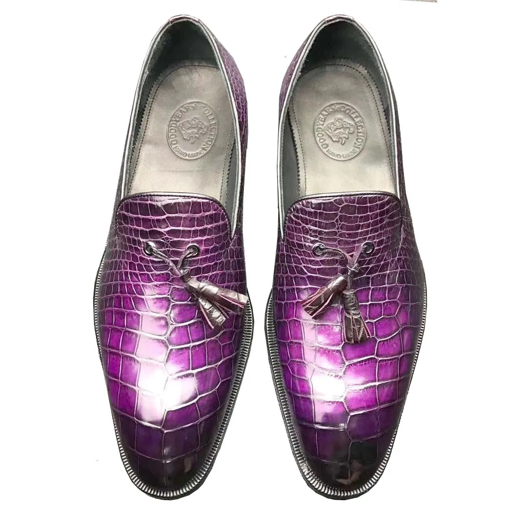 KEXIMA chue new arrival men crocodile leather shoes purple color brush men formal shoes men dress shoes leather sole