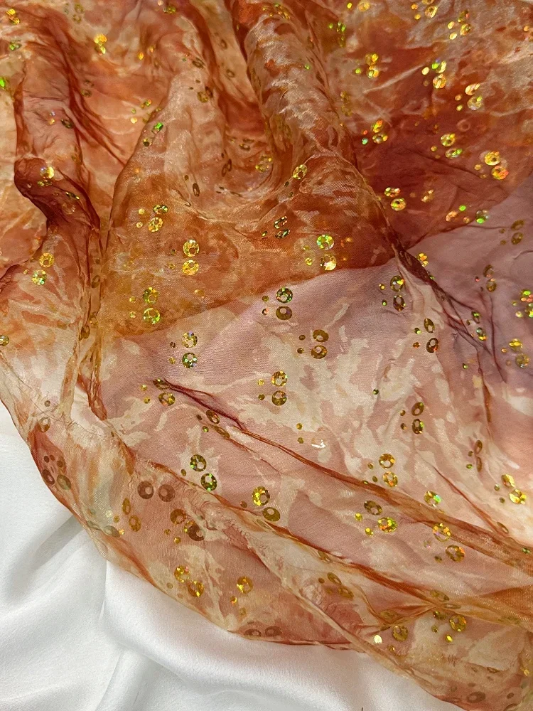 

Misty Gradient Dyed Sequins Organza Fabric Sewing Stage Performance Costumes Handmade DIY Chiffon Fabric