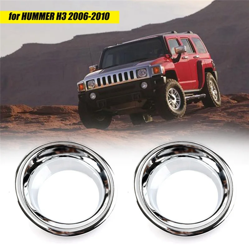 

1Pair Car Front Bumper Chrome Fog Lamp Trim Rings Cover For Hummer H3 2006-2010 Fog Light Bezel Exterior Decorative Replacement