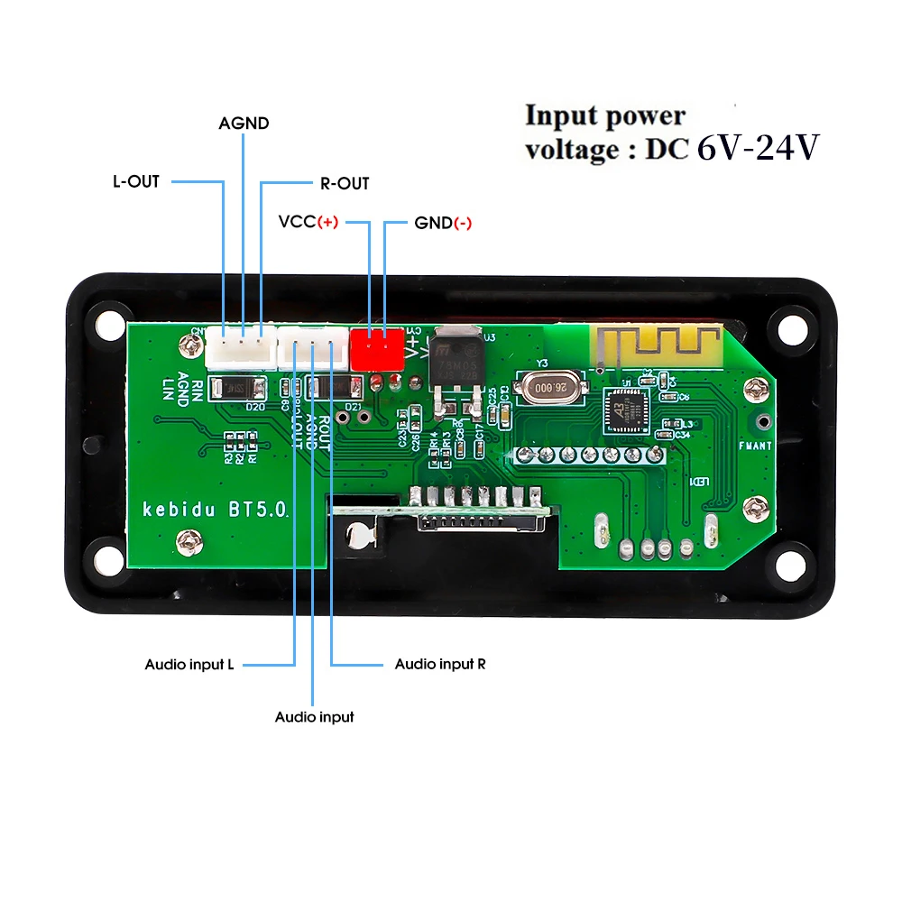 Handsfree Wireless Bluetooth 5.0 MP3 Player Decoder Board DC 12V Support TF Card Slot USB FM With Remote Control For Car Speaker