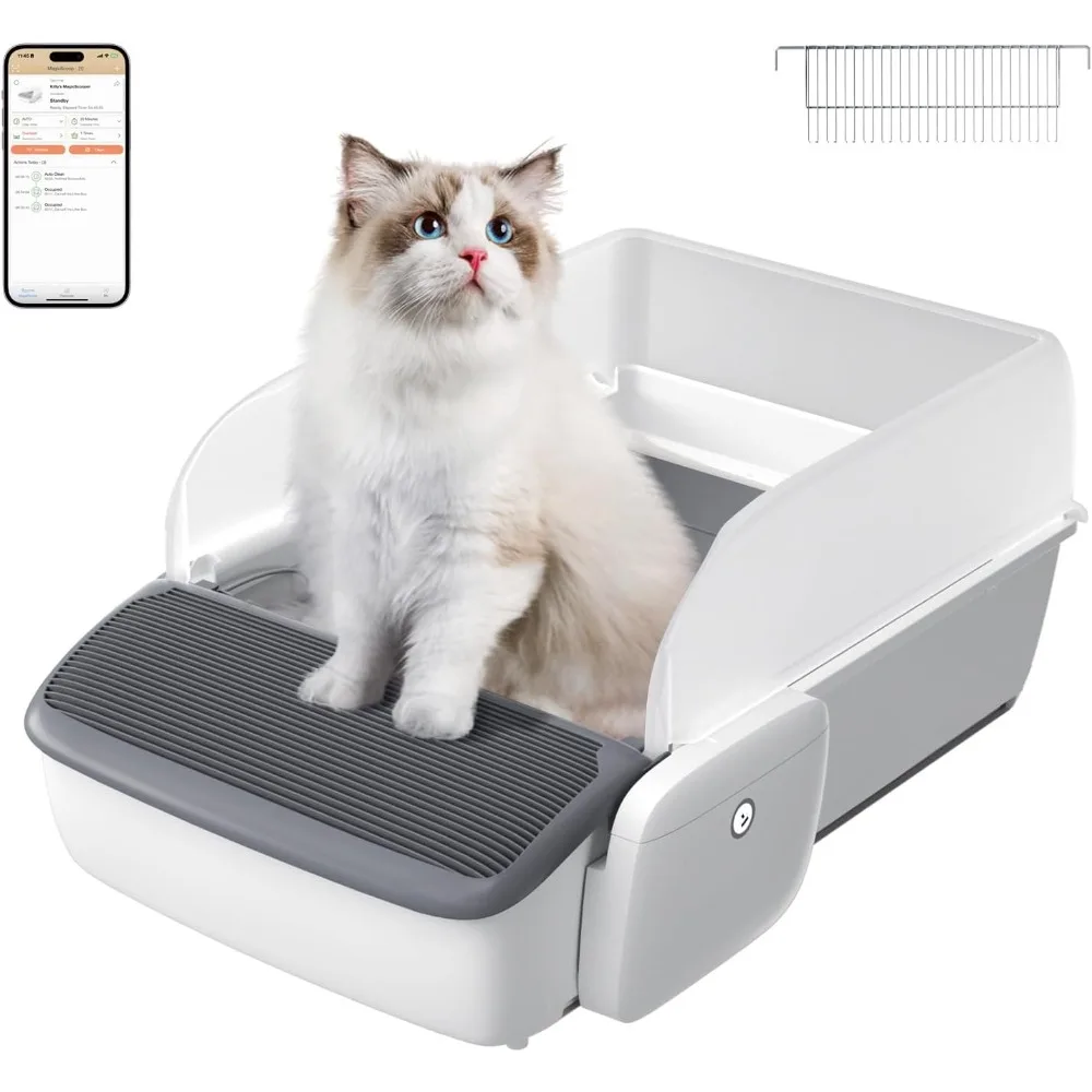 

Self-Cleaning Automatic Cat Litter Box with Smart App Control, Open&Lightweight Design, Safe Anti-Pinch Protection