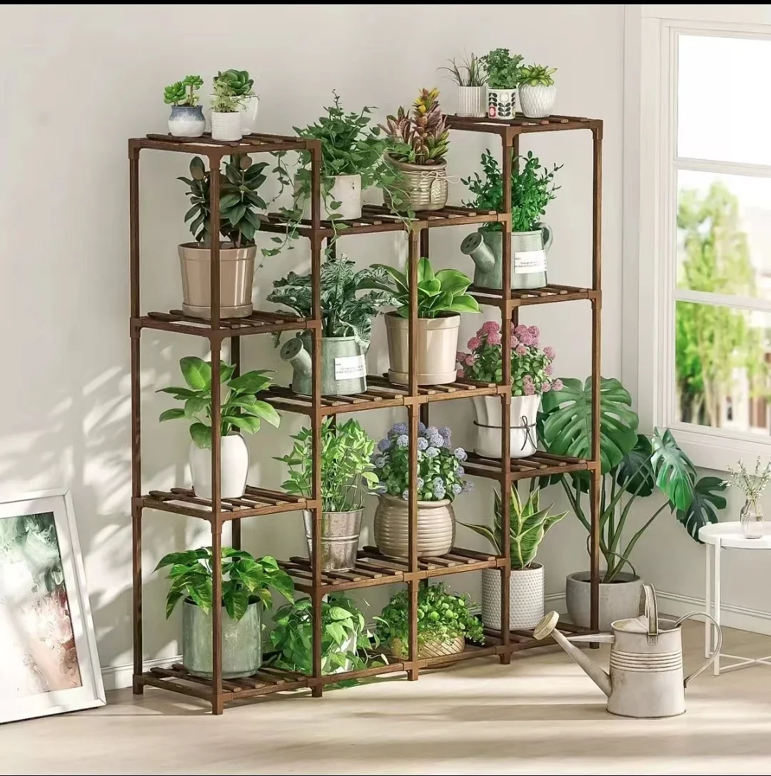 47.2''H Upgraded Indoor Flower Shelf, Solid Wood Shelf, Multi-layer Floor-to-ceiling Potted Tall Plant Shelf