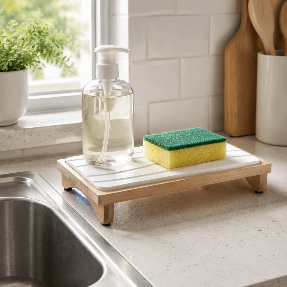 

Diatomaceous Earth Water Absorbing Stone Tray Quick Drying Bamboo Rack Kitchen Sink Counter Tray Molds Resistant Non Slip Base