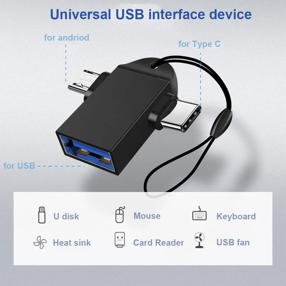 Mini 2 in 1 OTG Adapter USB 3.0 Female To Micro USB Male and Type C Male Connector Aluminum Alloy Converter For Xiaomi Samsung