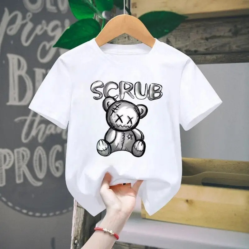 Summer New Children's Clothing Baby boys and girls cute Short Sleeve Basic 3D bear print 100% pure cotton Tops Cartoon T Shirt