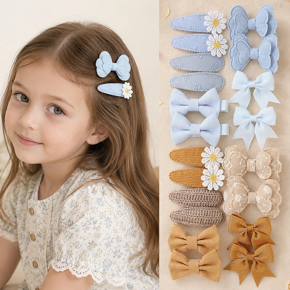 1 Set Bow BB Hair Clip Handmade Fabric Printed Clip Children's Girls' Autumn and Winter Party Dressing Girls' Hair Accessories