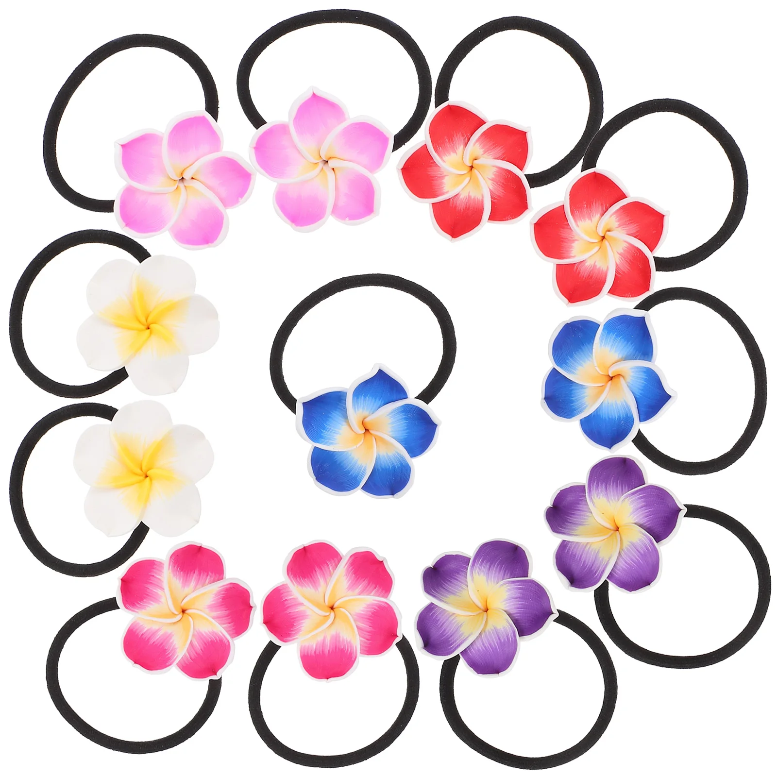 

12 шт. резинок для волос в форме цветка плюмерии, разные цвета, идеально подходят для свадьбы, пляжа, путешествий, фестивалей, для девочек