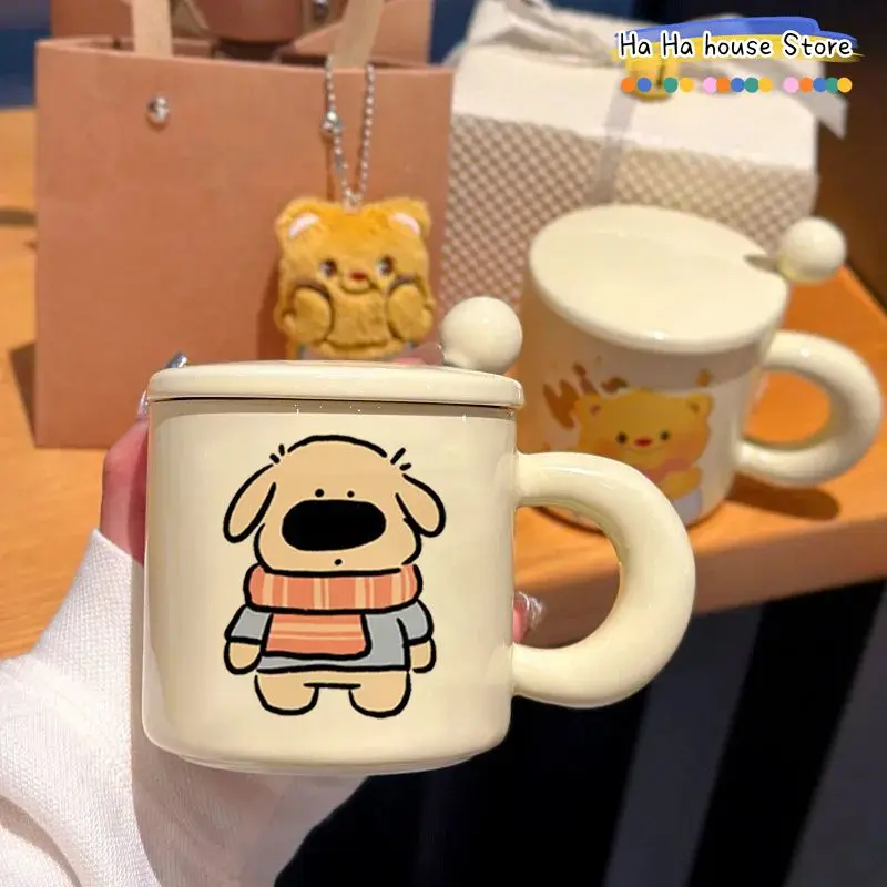 Cartoon Ceramic Dog Mug Birthday Gift Kawaii White Puppy Cartoon Coffee Mug Fashion Vintage Afternoon Tea Cup Pair Couple Gift