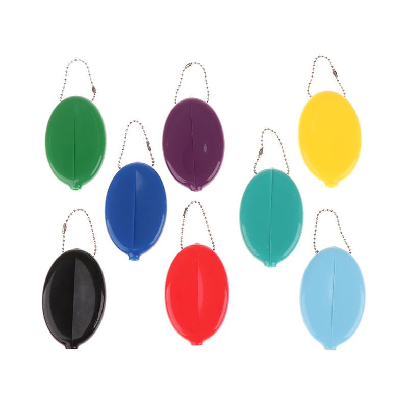 Hot Sale Small Oval Coin Purse Mini Earrings Rings Storage Box With Chain Solid Color PVC Fashion Portable Bag Pendant