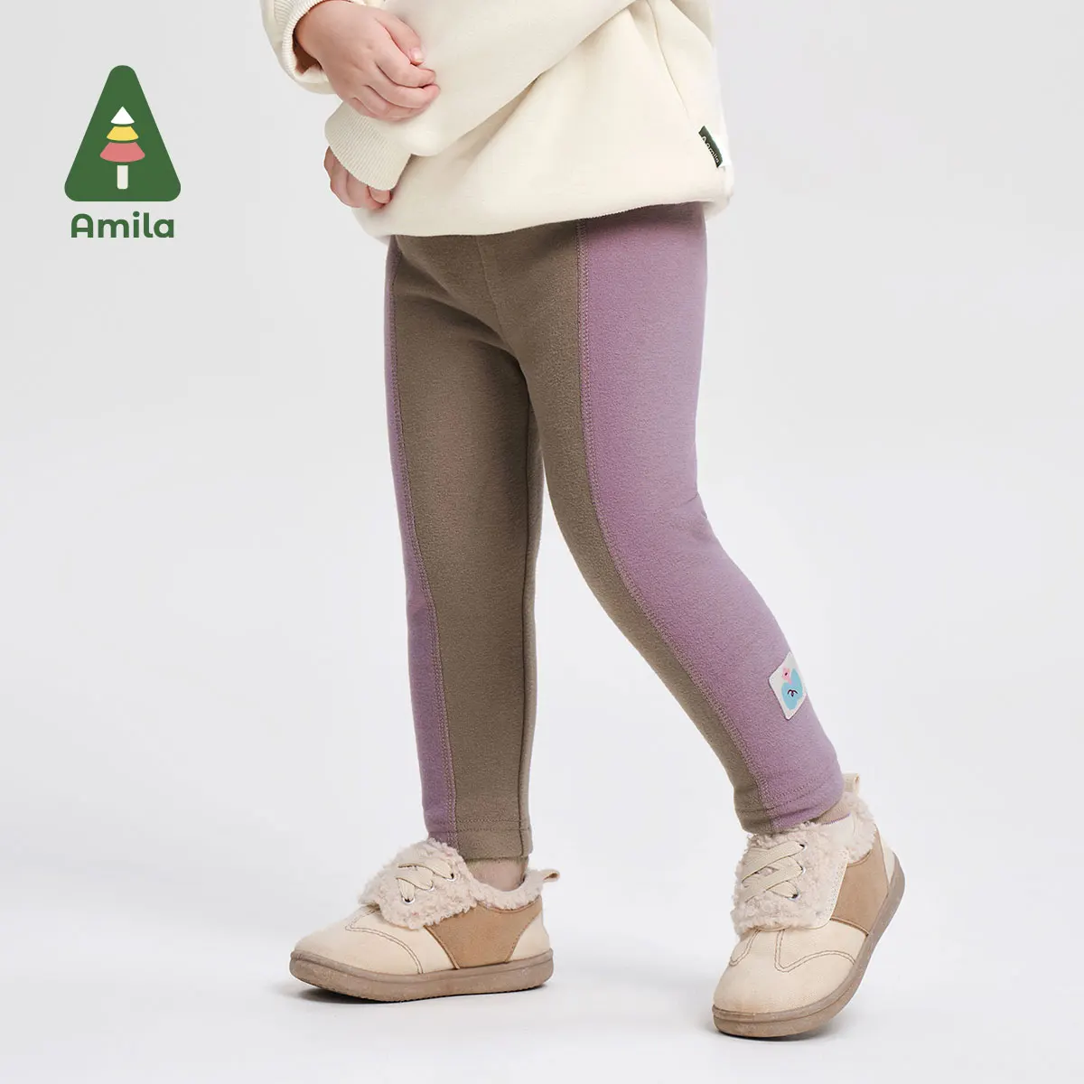 Amila Baby Leggings 2024 Winter New High Quality Girls Contrast Color High Collar Sports Warm Loose Casual Children’s Trousers