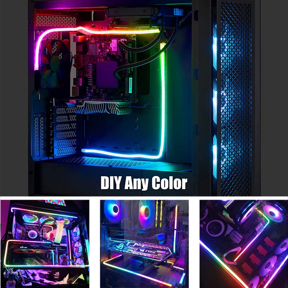 550mm Dream Color 5V Motherboard Addressable 3Pin Digital RGB LED Neon Light Strip Soft Flexible Mounting PC Backlight AURA SYNC