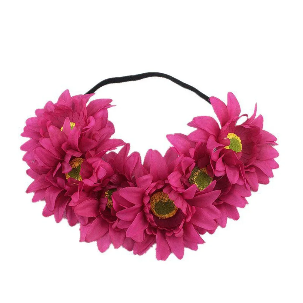 Strand Sonnenblume elastisches Haarband Böhmen Mode Haarband handgemachte Kunstblume Frauen Kranz Regenbogen Farbe romantisches Stirnband – Detail 9