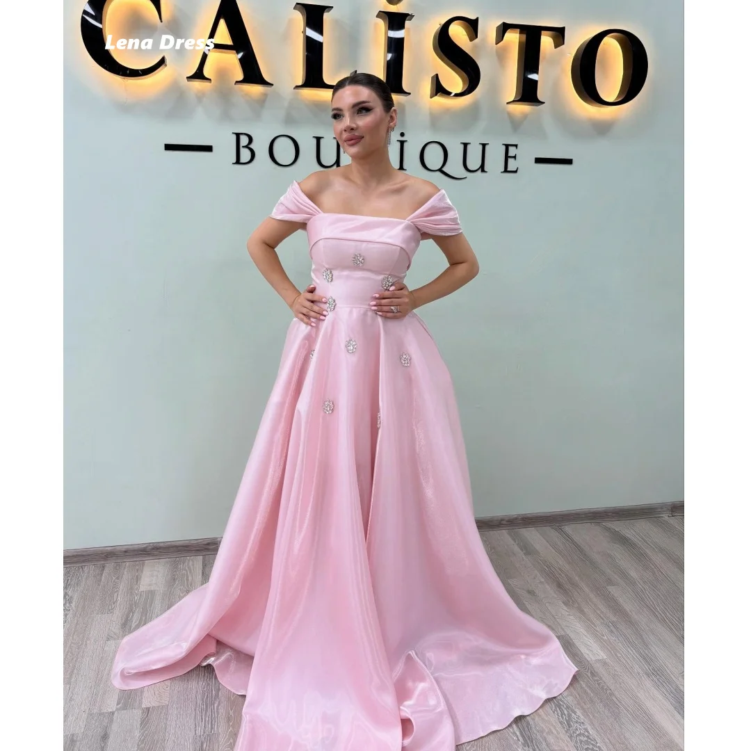 

Lena Custom Made Prom Dresses 2025 Luxury Dresses for Party Dresses Woman 2025 Off-shoulder Line A Pink Rhinestone Robe Soiree