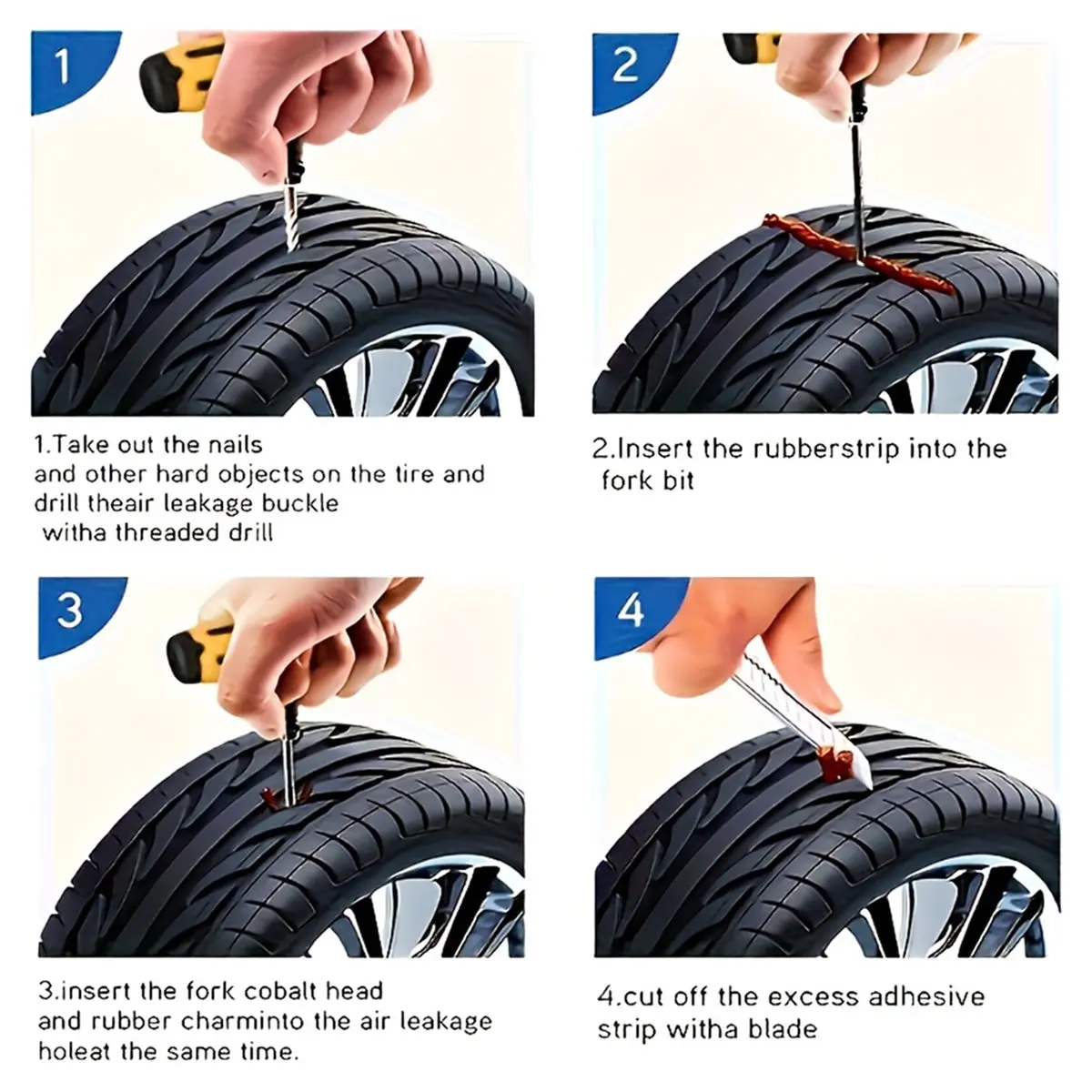 

(AD10) Набор для экстренного ремонта шин, 24 шт. - Высокопрочный клей и резиновые полоски для устранения проколов на автомобилях/грузовиках, решение для безопасного ремонта