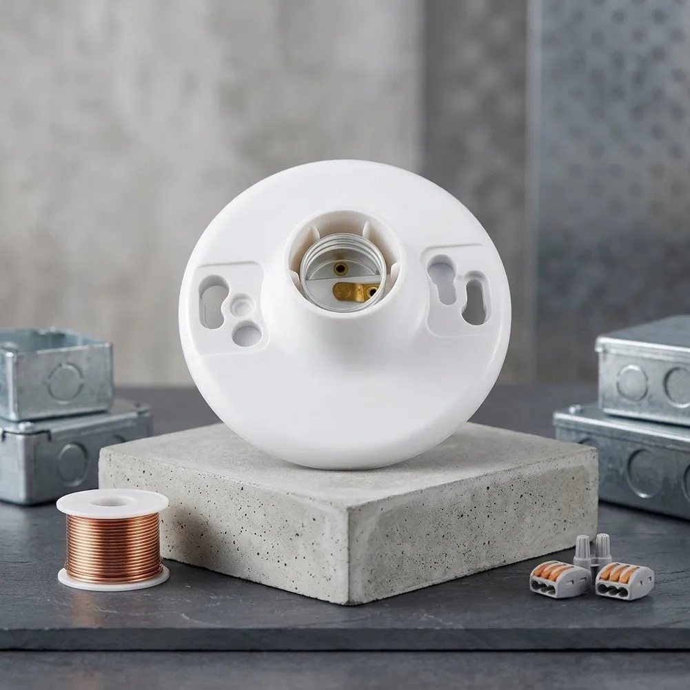 Lamp Holder for E26 Socket Plastic White for UL Certified Dual Unit Design Suitable for Closet Garage Attic Lighting
