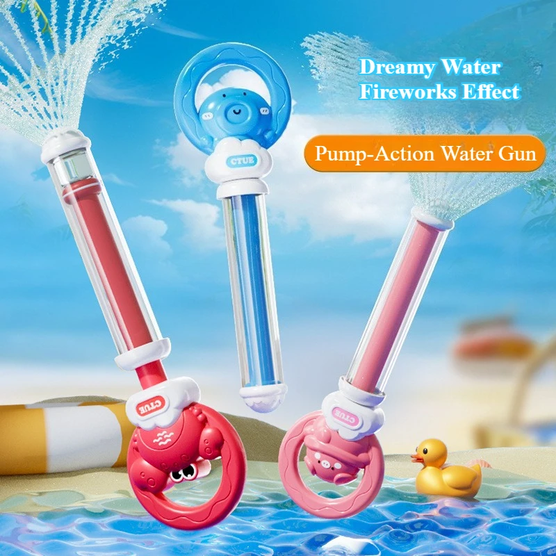 High Capacity Pull Push Water Blaster with Firework Spray Kids Water Cannon for Outdoor Summer Fun Multiplayer Splash Battle Toy