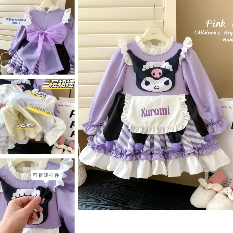 Winter Purple Sanrios New Cute Girl Kuromi Lolita Anime Kawaii Cartoon Sweet Heavy Industry Velvet Princess Dress Birthday Gift