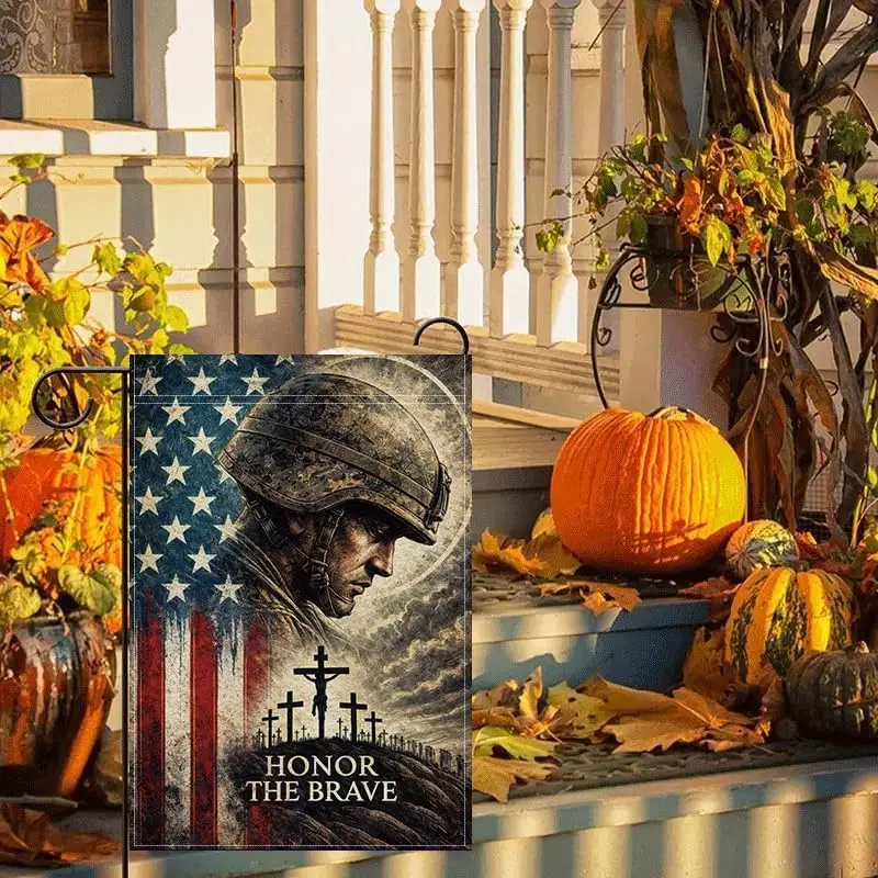 Patriotic Memorial Garden Flag 12x18 inches, Tribute to Warriors Outdoor Patio Flag, American Flag Soldier Cross Christian M MMZ