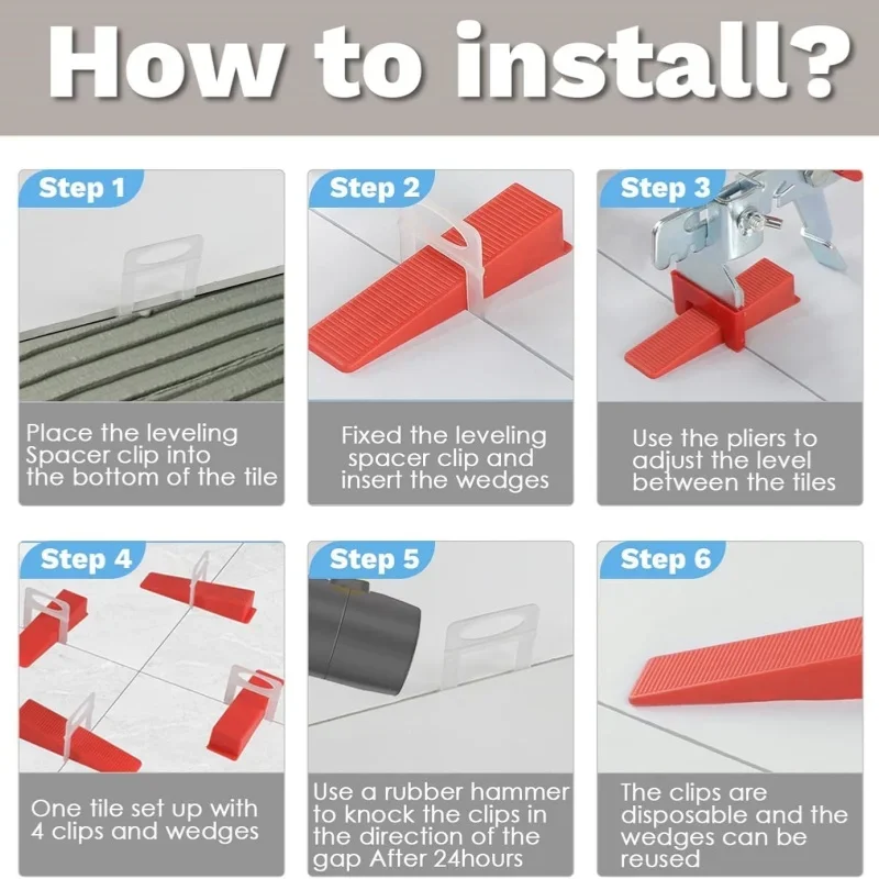 500PCS Tile Leveling System 0.35mm 0.5mm Leveler Base Tile Leveling Toolkit Tile Leveling Shims Clamps Wedges Construction Tools