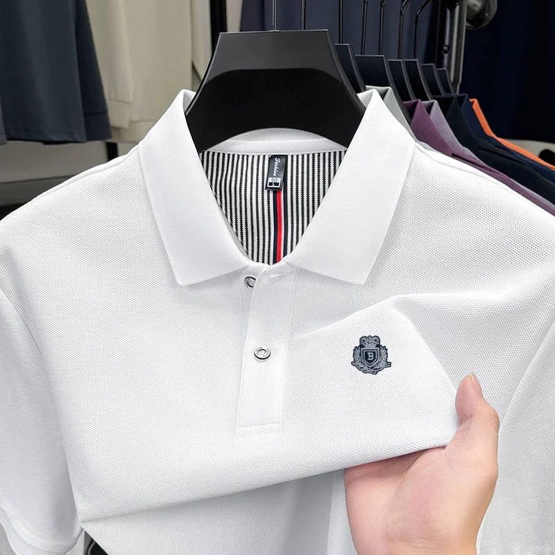 

100Cotton High-End Brand Men's Lapel Polo Shirt Hot Sales Summer New Arrival Badge Print Breathable Fashion Business Men'swear