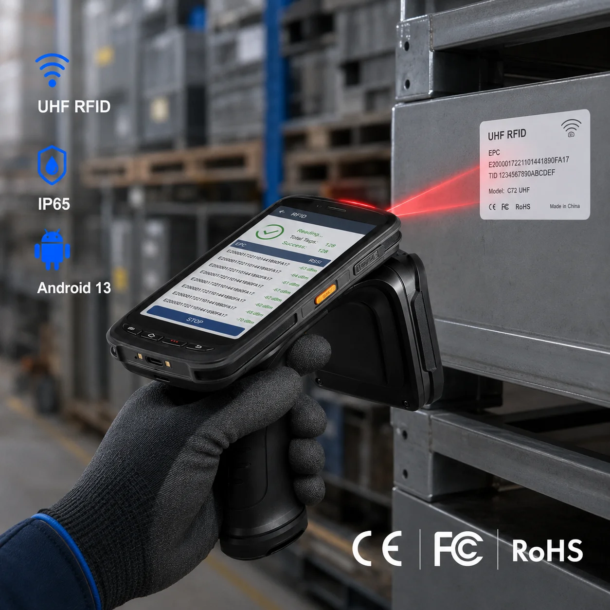 UHF RFID Handheld Reader Android 13 20m Long Range 1D 2D Barcode Scanner 5 Inch Rugged PDAs For Warehouse Inventory In Stock