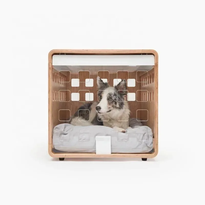 Modern Transparent Acrylic Collapsible Wooden Frame Furniture Kennel Dog Crate Bed Outdoor