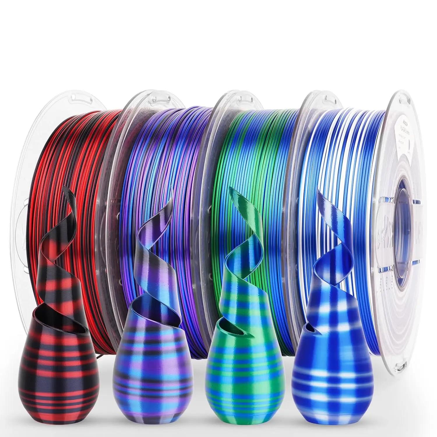 

Silk PLA 3D Printer Filament Bundle, 1.75mm Multicolor Rainbow Pack, Fast Color Change, 4 Spools (4KG)
