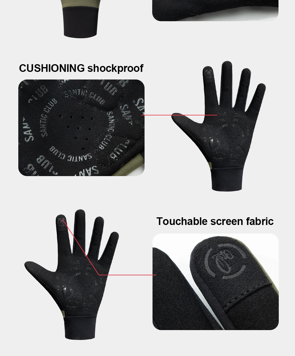 Santic Winter-Fahrradhandschuhe, universell, warm, winddicht, Touchscreen, Reiten, MTB, alle Finger, Rennräder, Sportausrüstung WZ24P206 – Detail 4