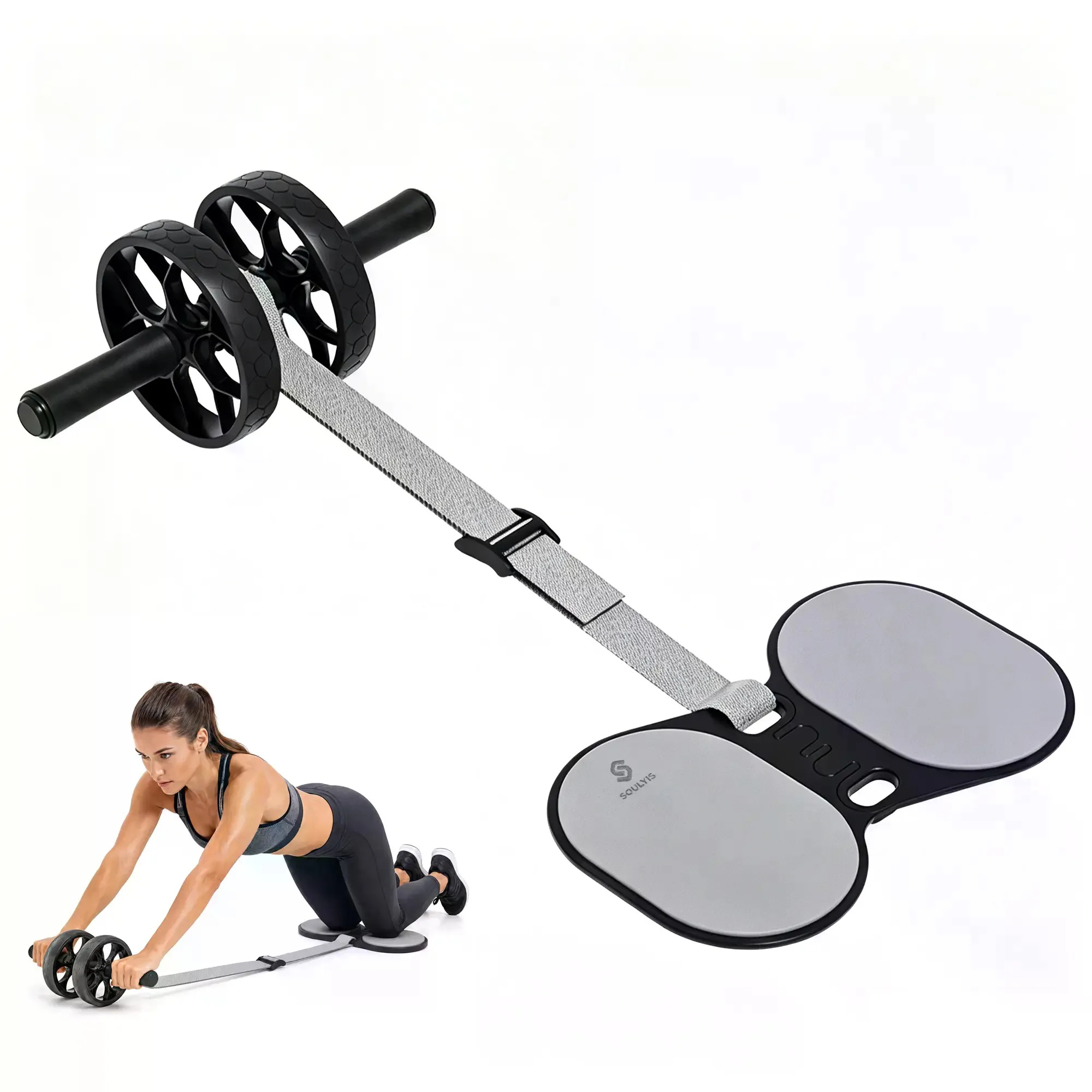 Soulyis Elastic Rope Abdominal Roller - Double-Wheeled Ab Roller Wheel with Resistance Band, Elbow Support, Ergonomic Handles, Quiet Non-Slip Design, Adjustable Intensity, Home At-Home Gym Workout Equipment, Ab Workout Machine