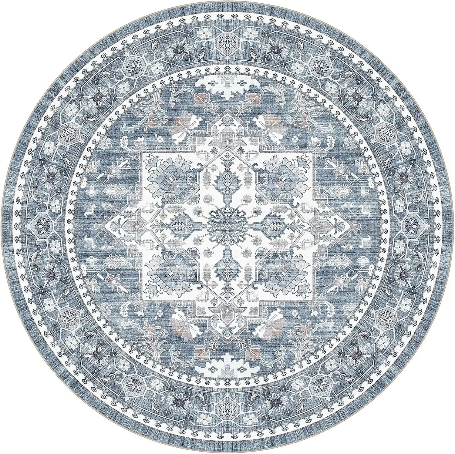 Traditional Turkish Circle Carpet Distressed Sage Green Round Area Rug Non Slip Washable Aesthetic Boho Bedroom Decoration