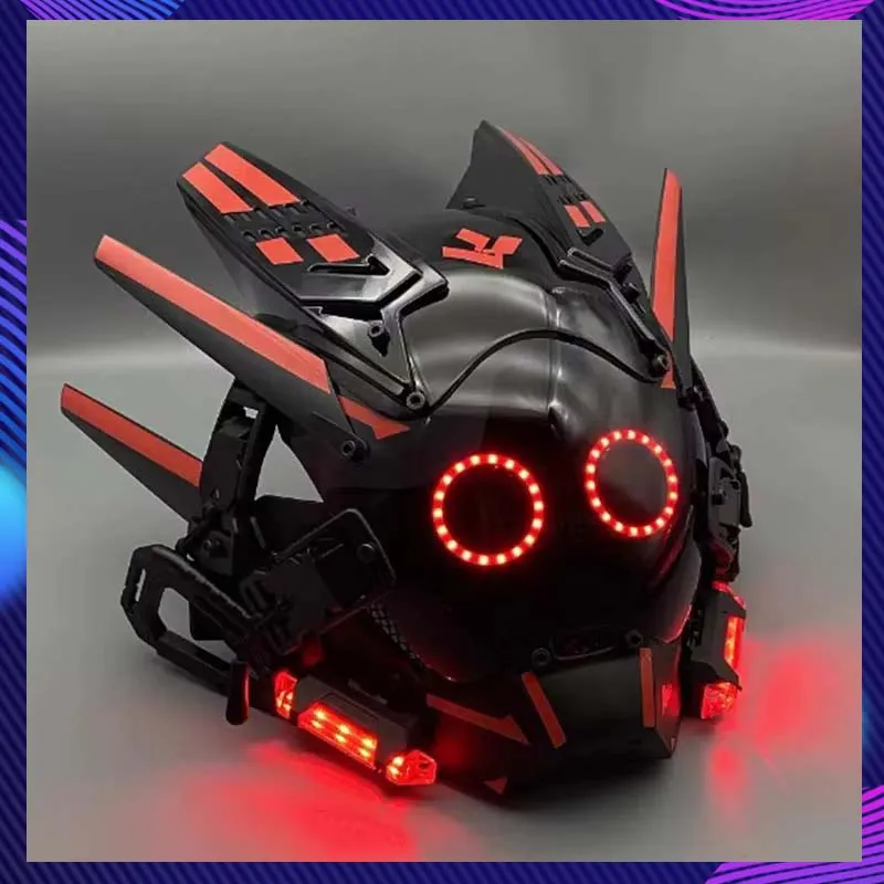 

Sci-Fi Mech Samurai Mask With Dual LED Light Circle Cosplay Costumes Helmet Halloween Carnival Party Props Gift Cyber Punk Mask