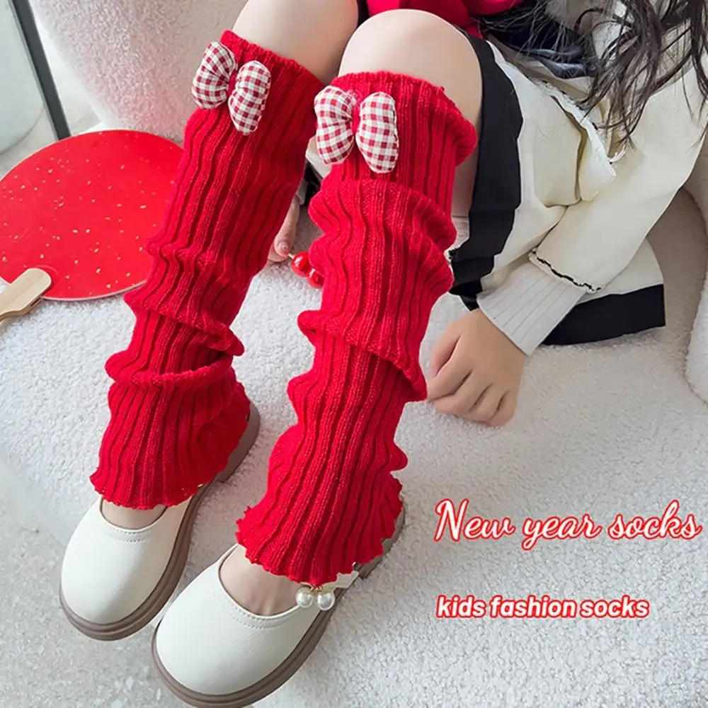 Sweet Cotton Leg Warmers Knitted Red Sock Covers 30cm Kids Stacking Socks