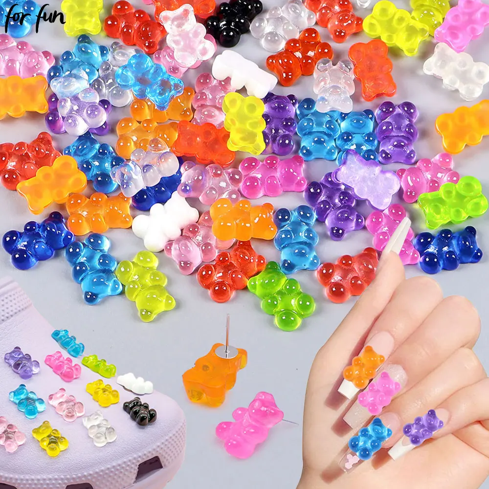 For Fun 10PCS Mixed Color Bear Refrigerator Magnet Sticker Resin DIY Phone Case Headwear Necklace Jewelry Nail Decoration