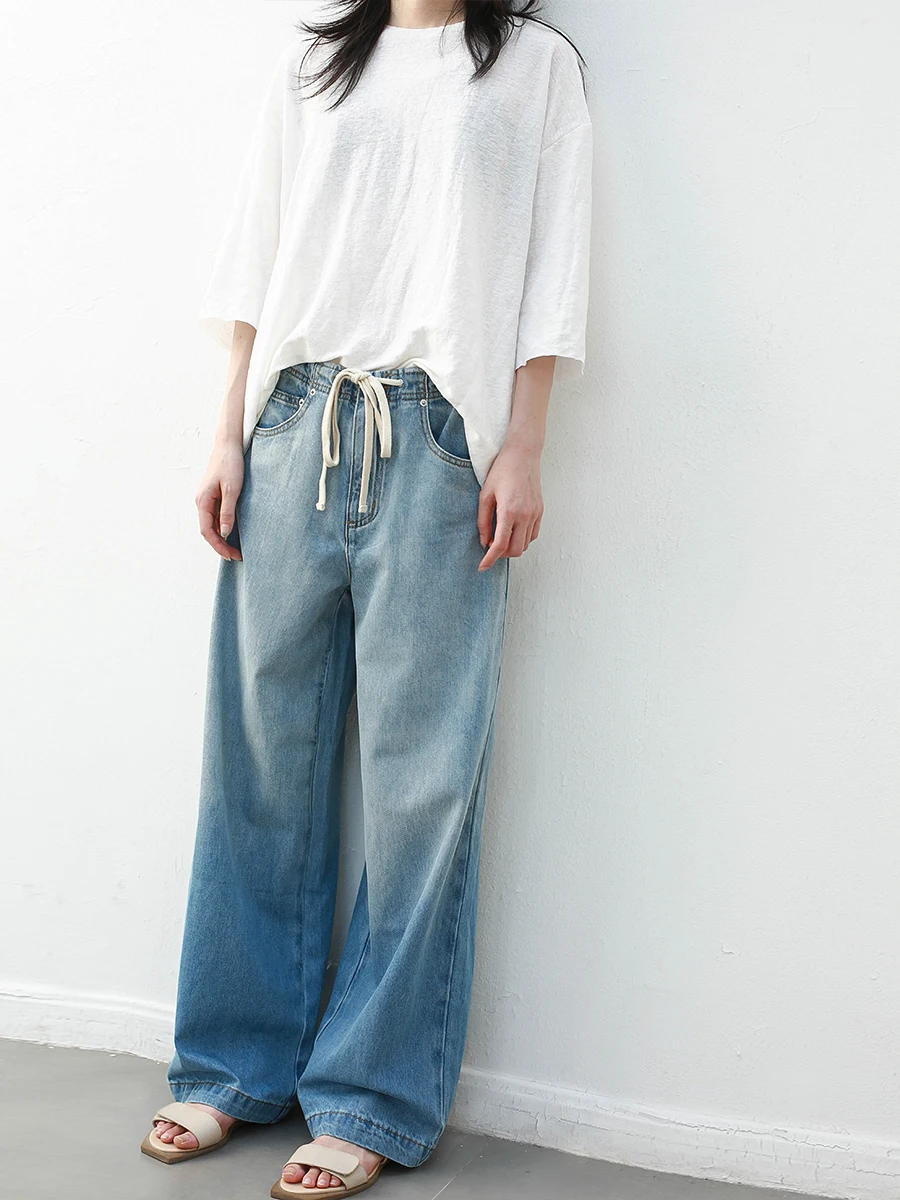 

Женские джинсы свободного кроя из тонкого хлопка, однотонные, прямые, 100% хлопок, лето 2024