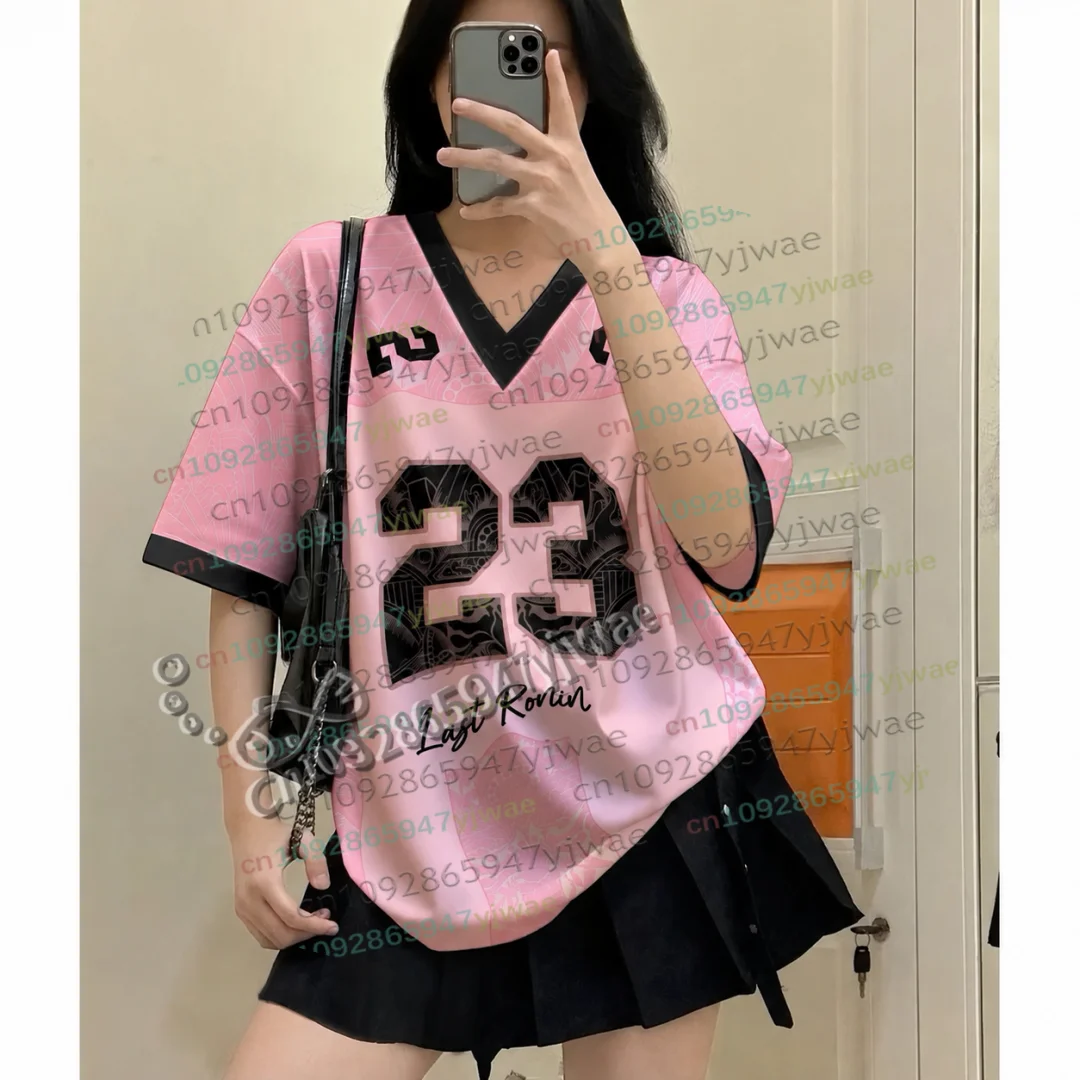 Color Blocking No.23 V-Neck Football Jersey Last Ronin Samurai Short Sleeve T-Shirt Summer Baseball Jersey Women Men's Clothing