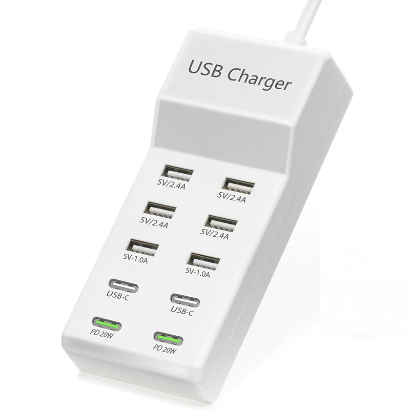 10 Port USB Charger Station USB Charger USB C Charger Block Charging Hub For Multiple Devices USB Power Strip