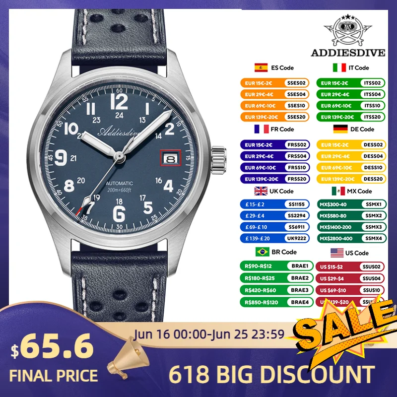 

ADDIESDIVE Automatic Mechanical Watch 39mm Sapphire Glass NH35 Luxury Watches BGW9 Luminous 200m Waterproof Diver Watches AD2070