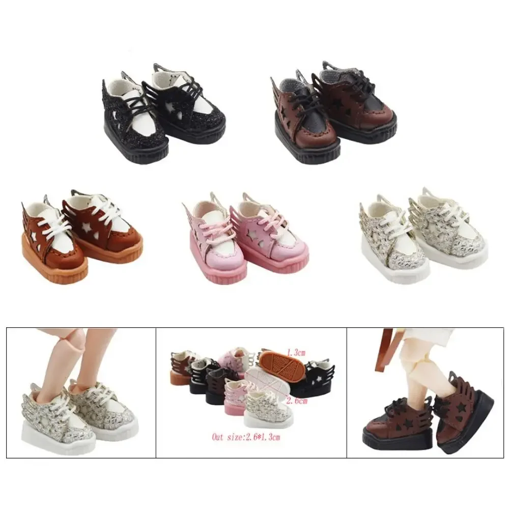 2.6CM 1/12 Bjd Doll Shoes PU Leather Round Toe Doll PU Leather Shoes Lightweight Hollow Out Star BJD Doll Leather Sneakers