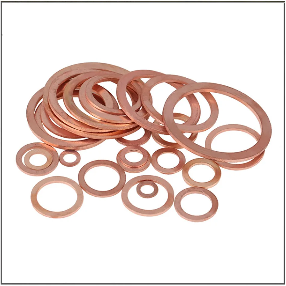 Red Copper Washer Gasket Nut and Bolt Set Flat Ring Seal Assortment Kit with Box M5 M6 M8 M10 M12 M14 for Sump Plugs